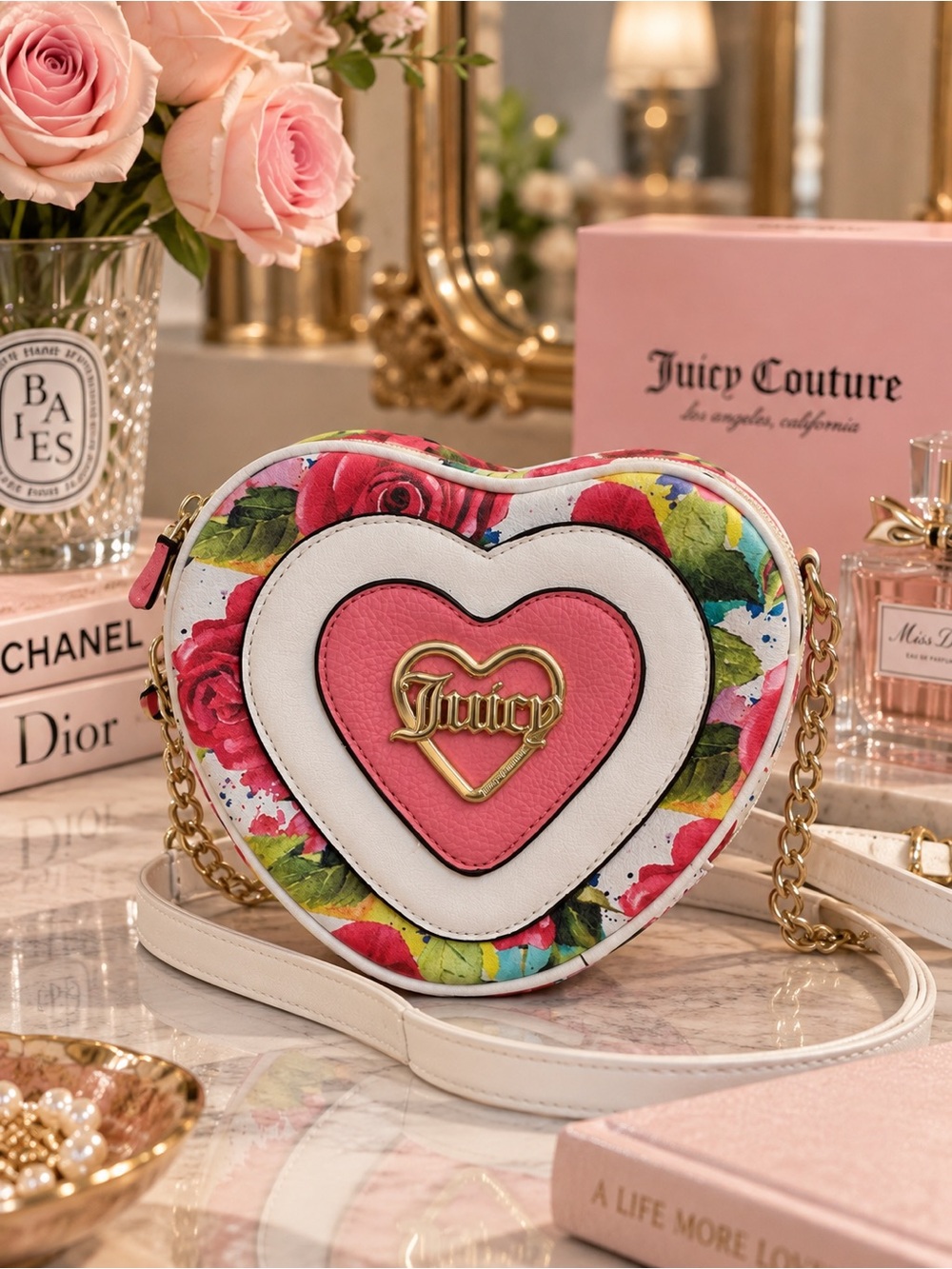 Juicy Couture A Little Piece of Heart Floral Crossbody Bag Y2K